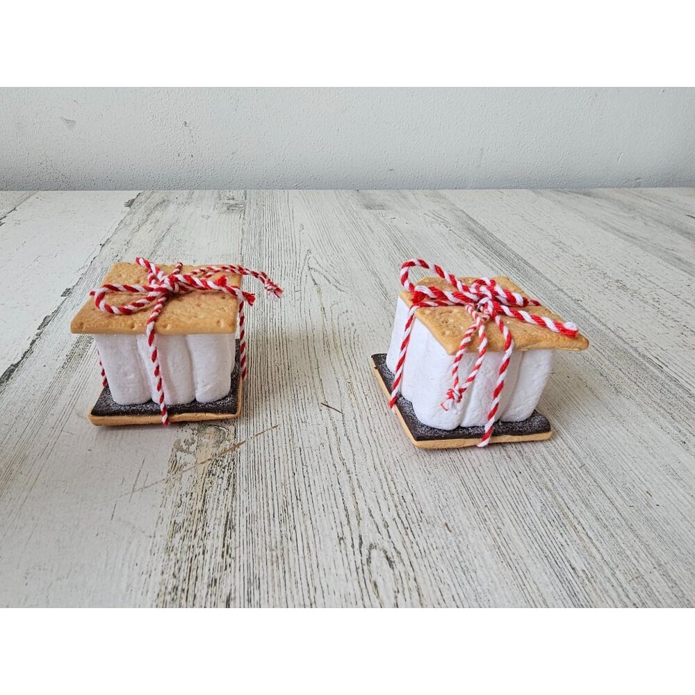 Vintage s'mores ornament candy graham cracker marshmallow sparkle glitter Xmas t